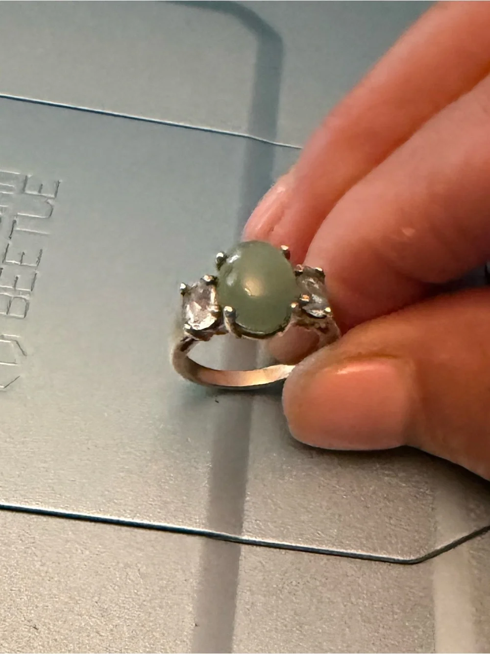 Vintage AVON Jade Caboose & Blue Topaz .925 Sterling Silver Ring approx sz7 $38